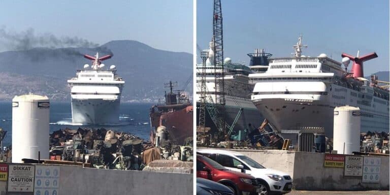Video Shows Carnival Fantasy Being Beached Ready for Scrapping