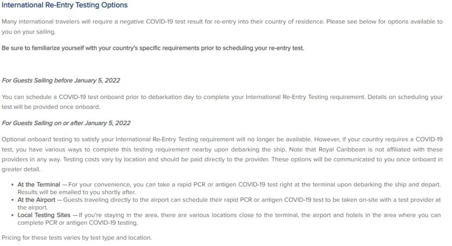 Royal Caribbean Update on ReEntry Testing, Casino Smoking, and Final