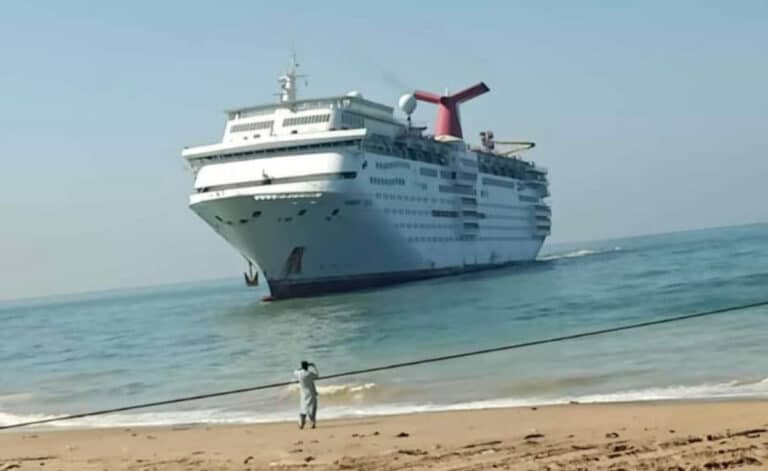 Former Carnival Fascination Beached at Ship-Breaking Facility