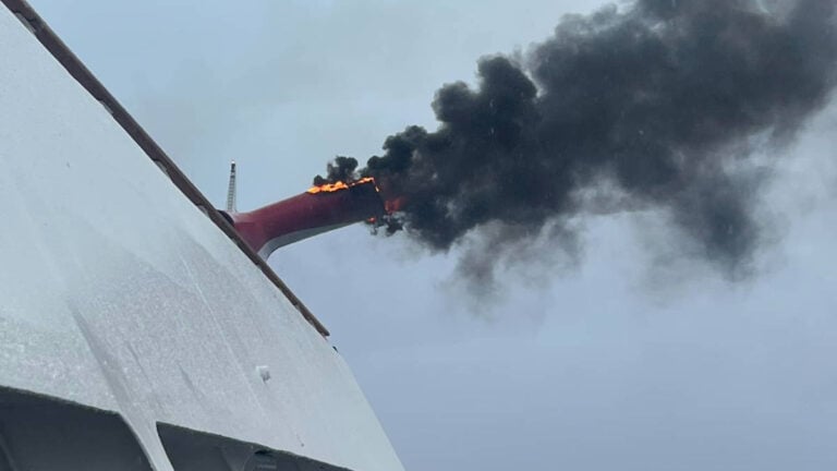 Carnival Ship Funnel Catches Fire After Possible Lightning Strike