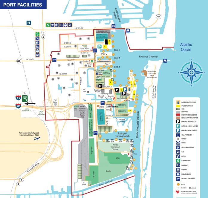Map of Fort Lauderdale Cruise Port with piers and amenities