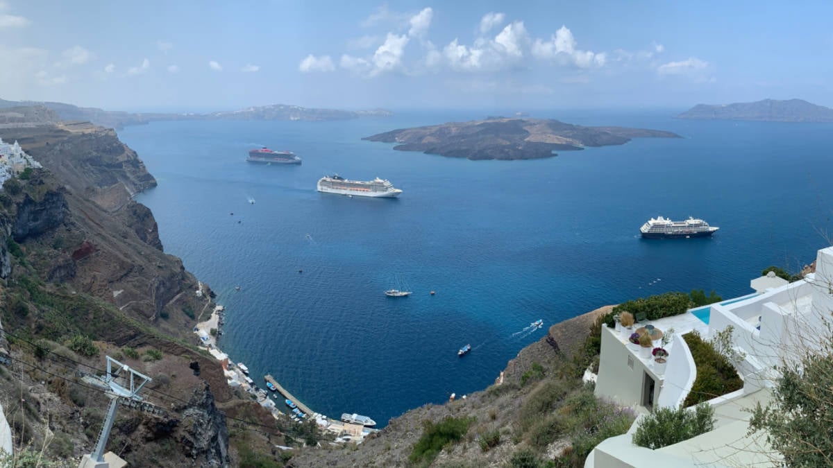 Cruise Ships Visiting Santorini, Greece