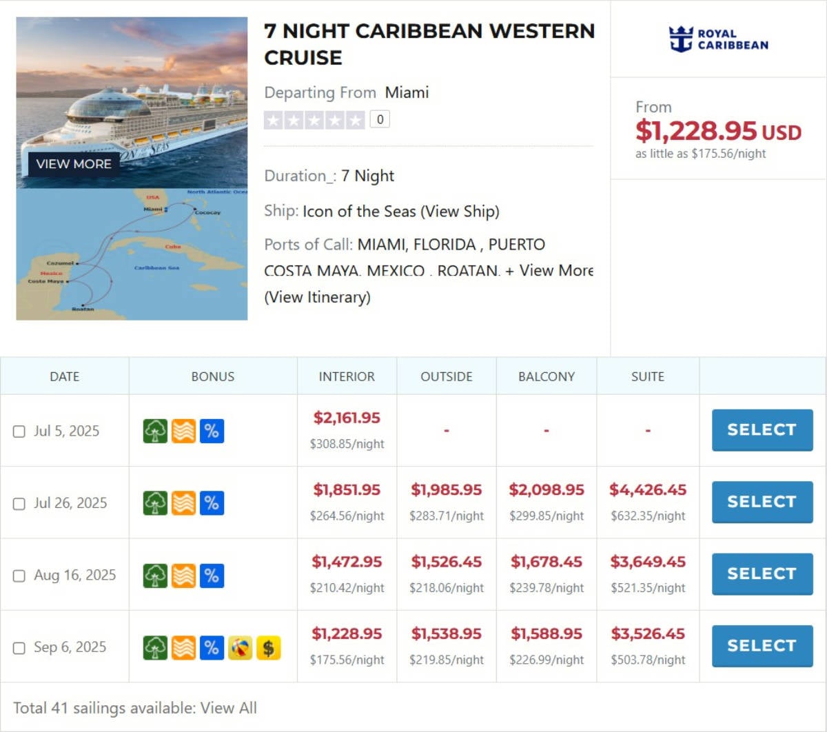 Icon of the Seas Prices