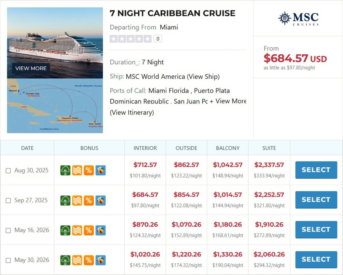 MSC World America Prices