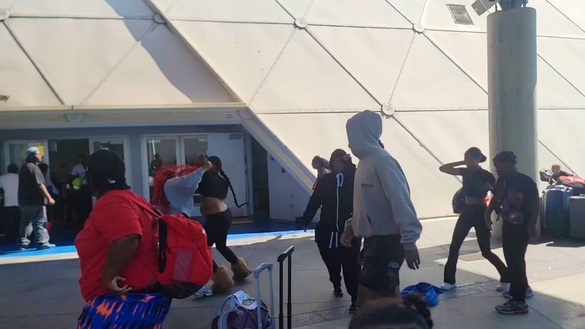 Passengers Fight at Long Beach Cruise Terminal Entrance