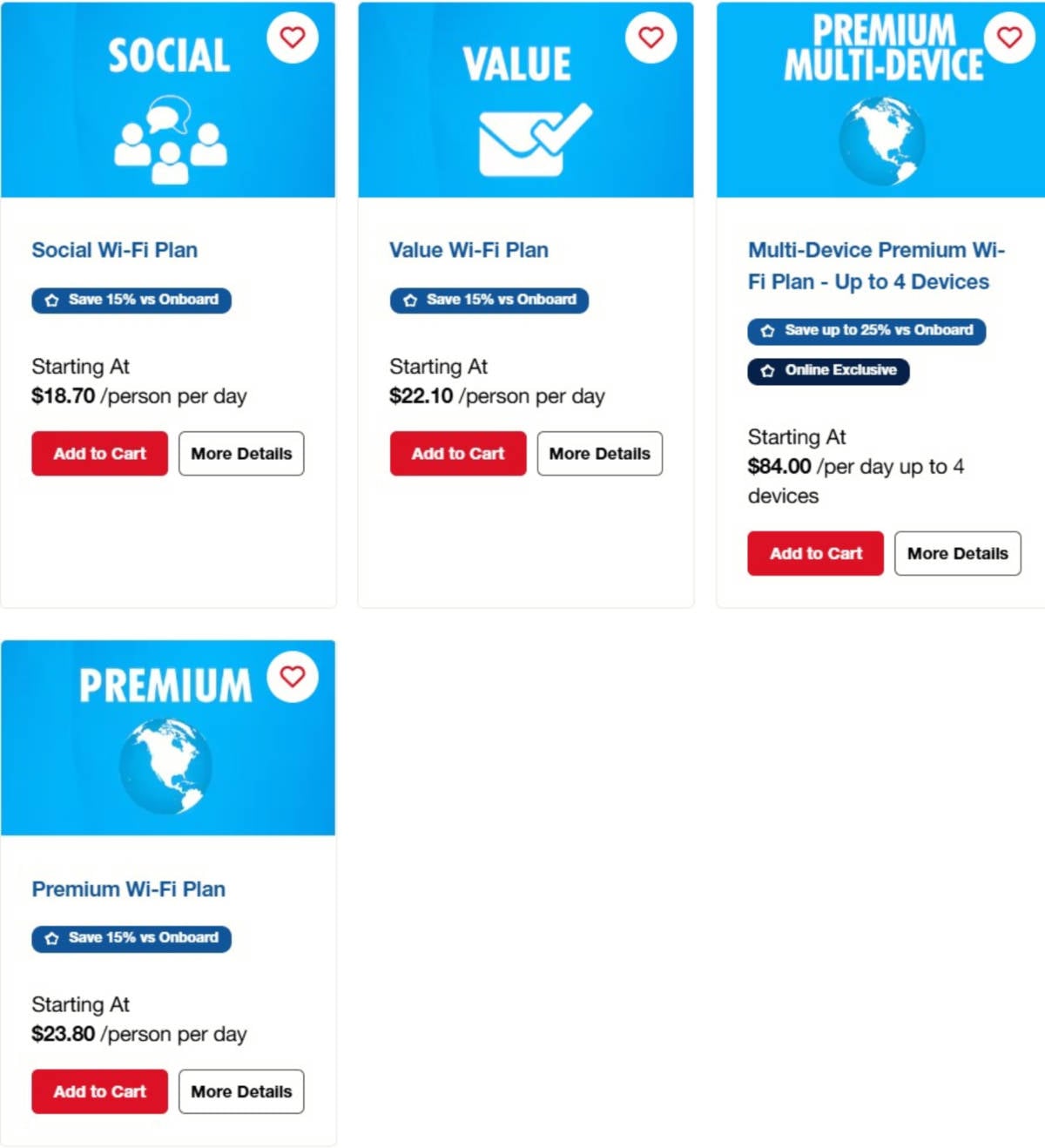Current Logged Out Plans on Carnival Site