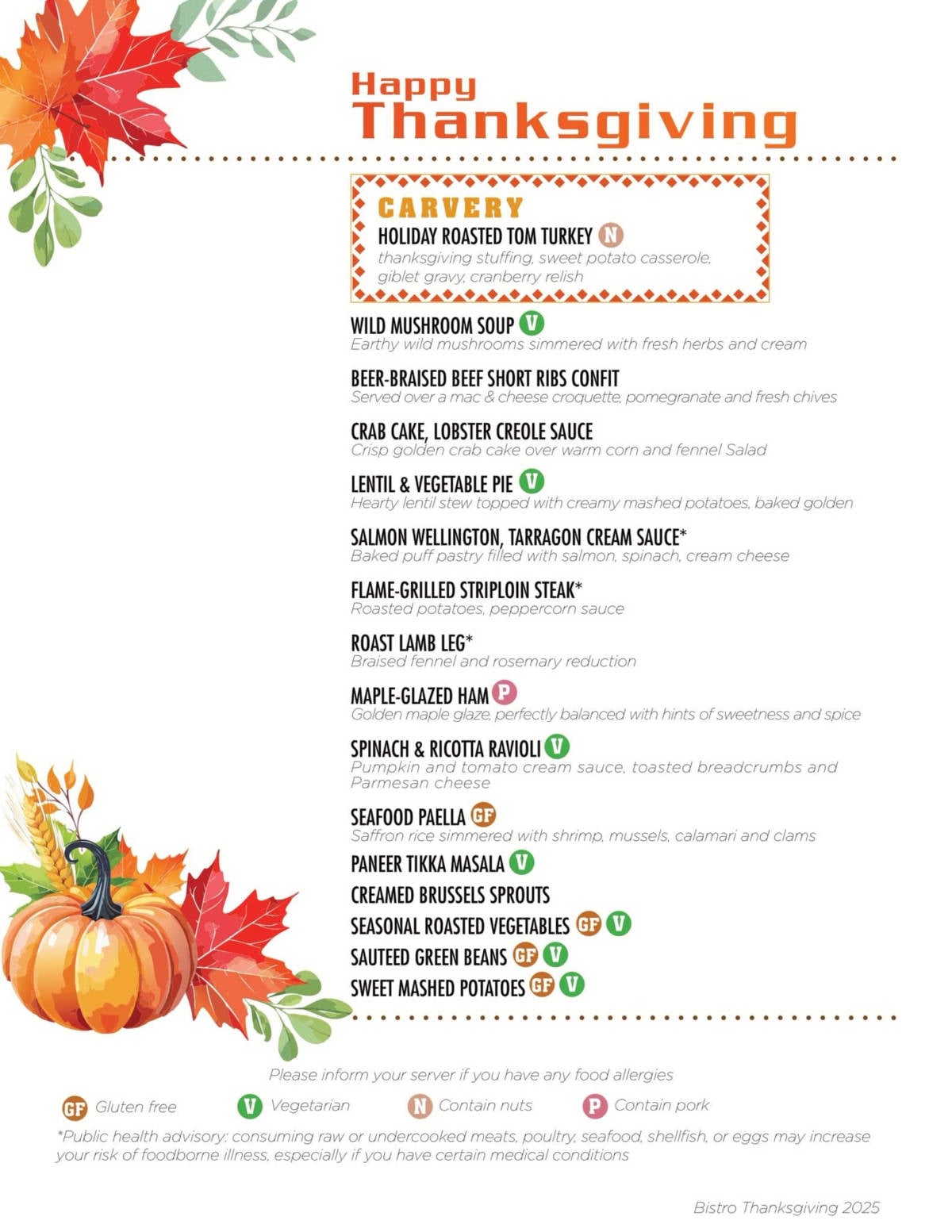 Carnival's Buffet Thanksgiving Menu