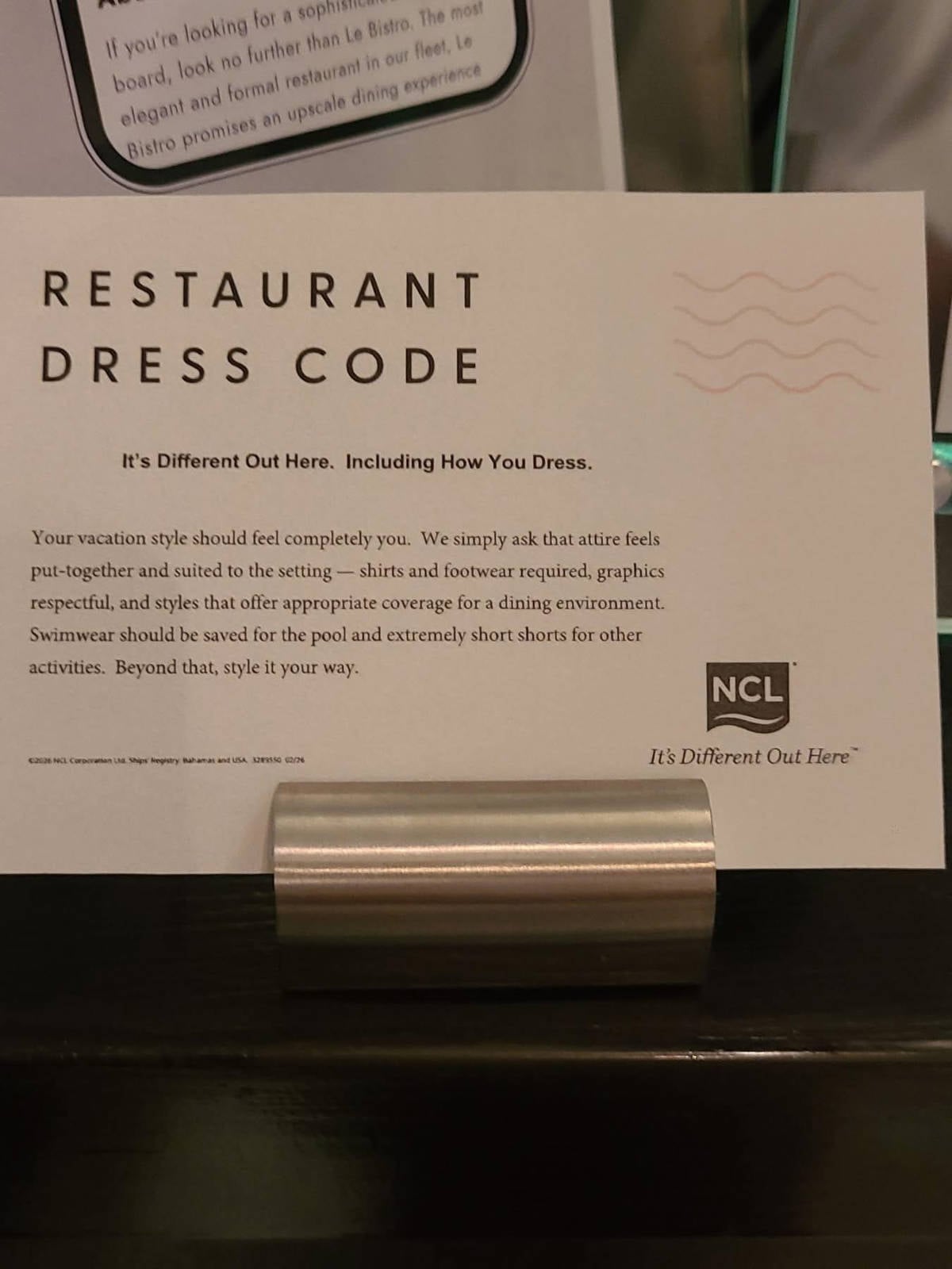 NCL Dress Code Sign