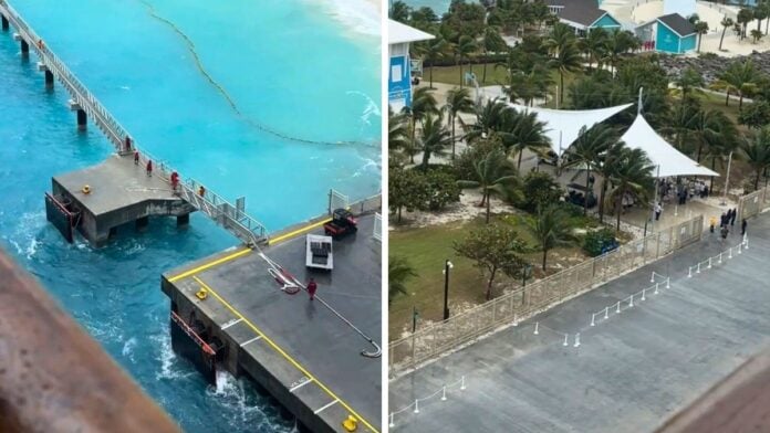 MSC Seaside breaking From Moorings at Ocean Cay