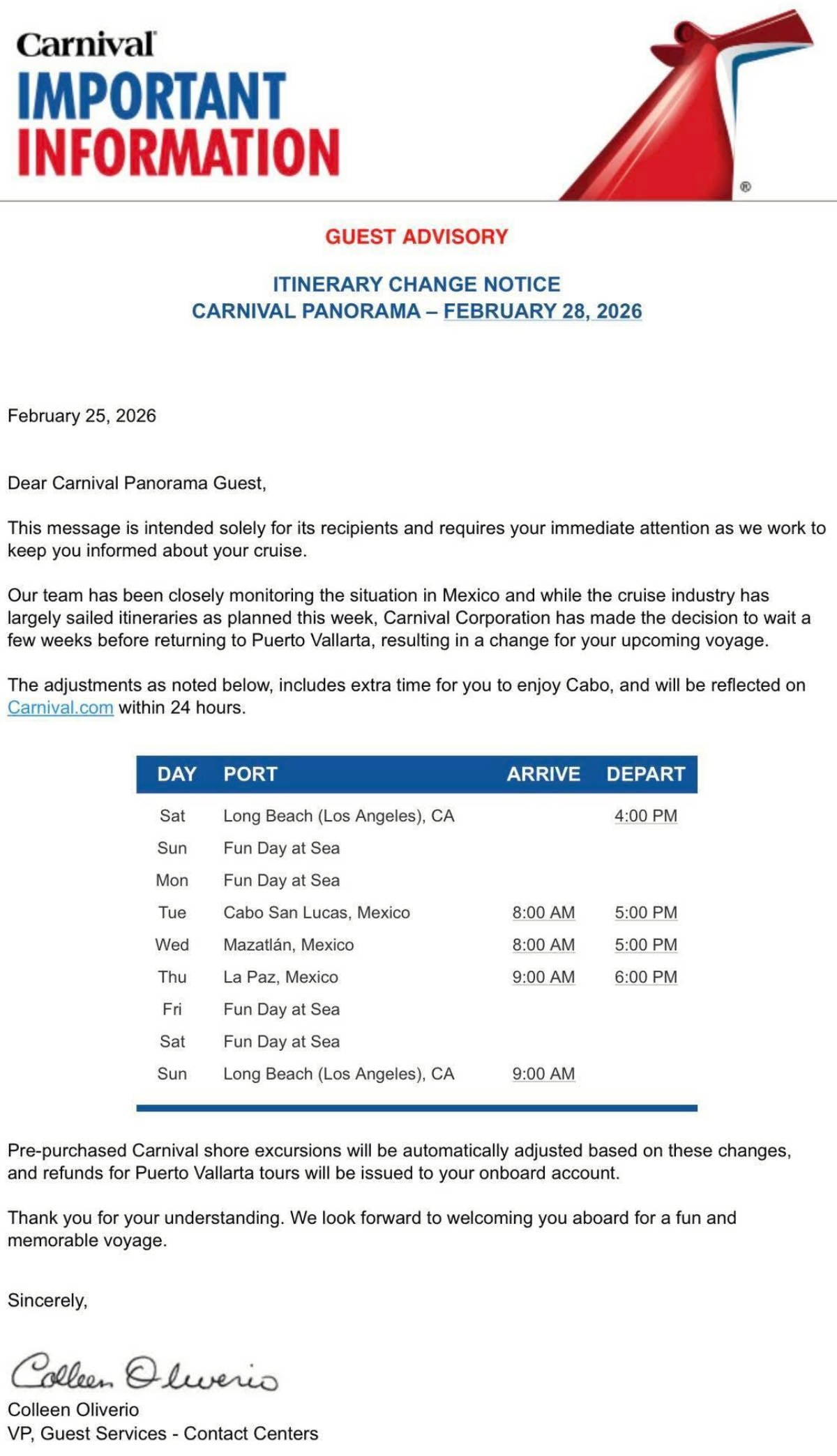 Carnival Panorama Letter