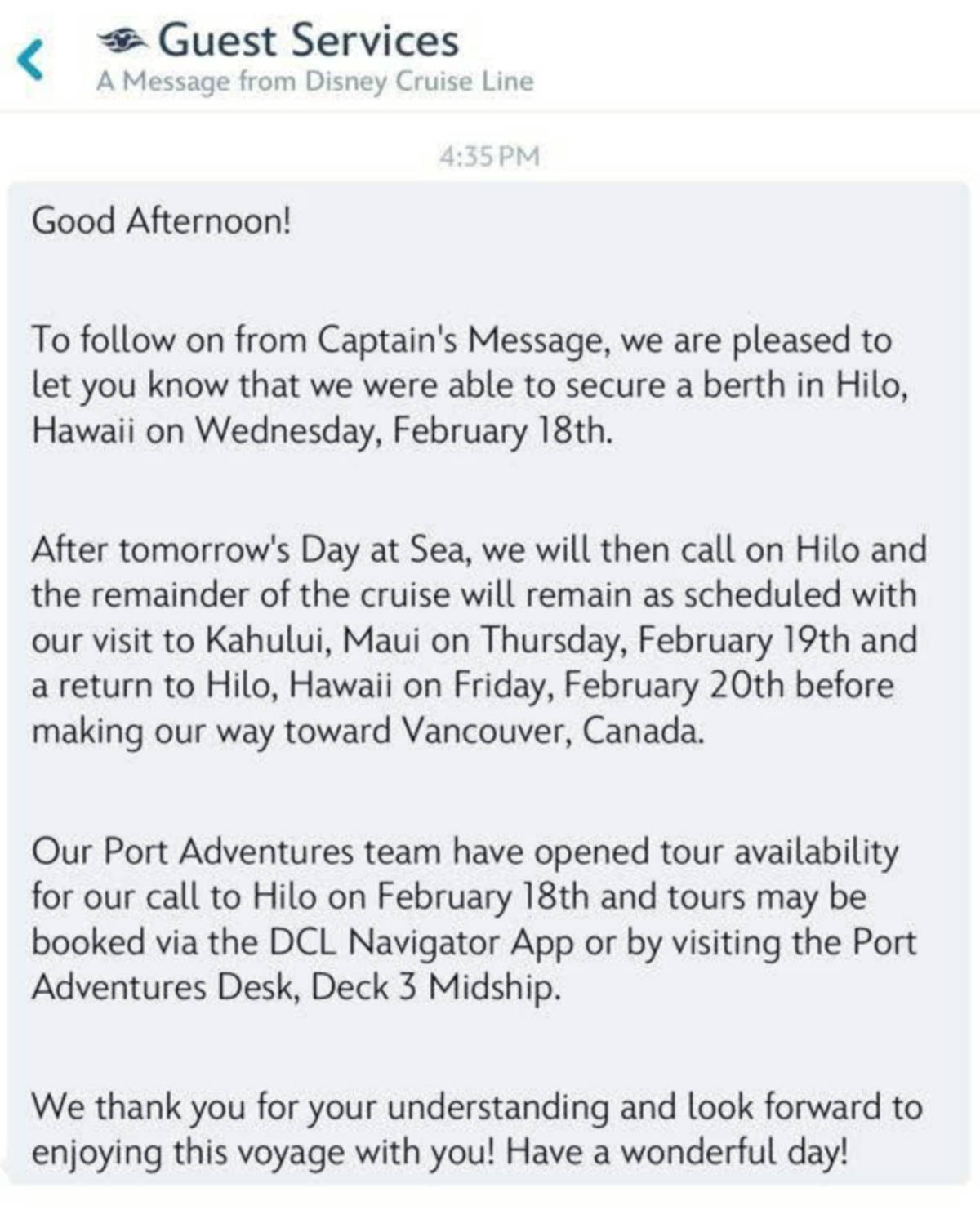 Disney Wonder Update