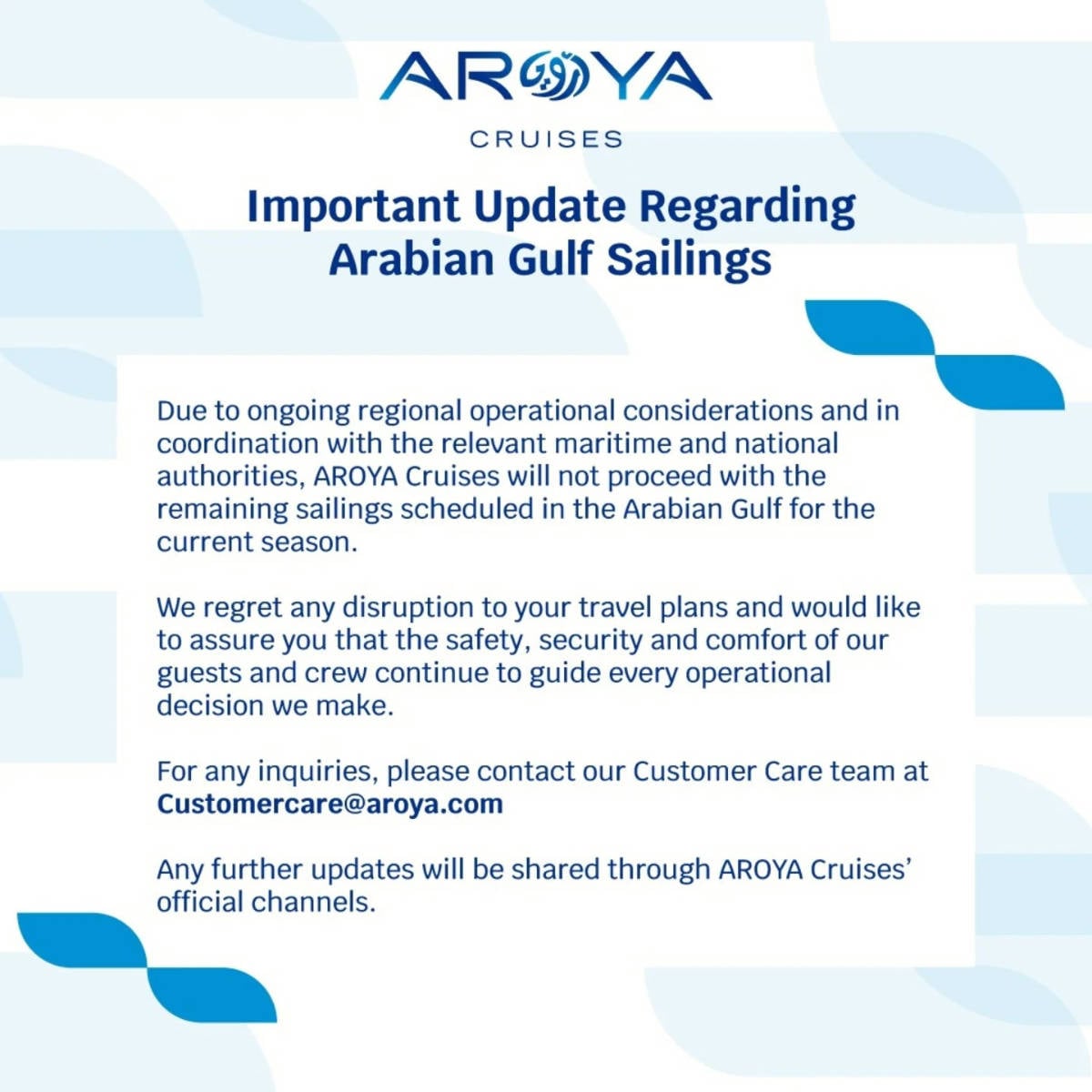 Aroya Cruises Notice