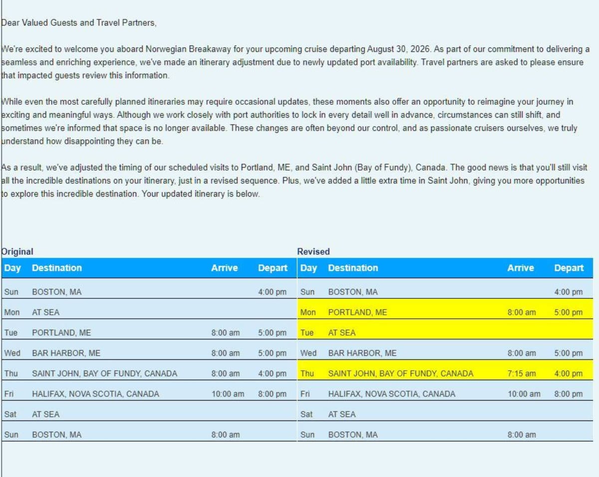 Norwegian Breakaway Letter