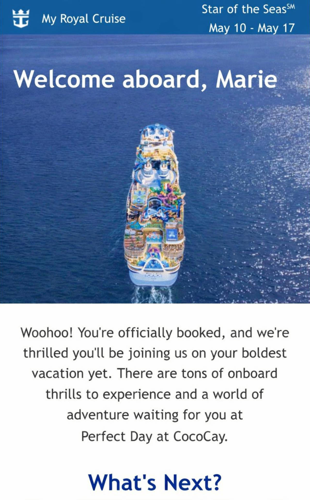 Star of the Seas Welcome Email