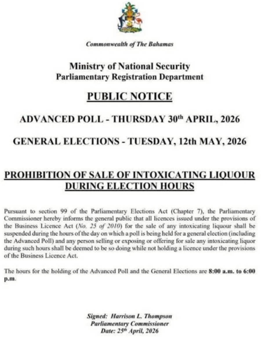 Bahamas Election Alcohol Rule Notice