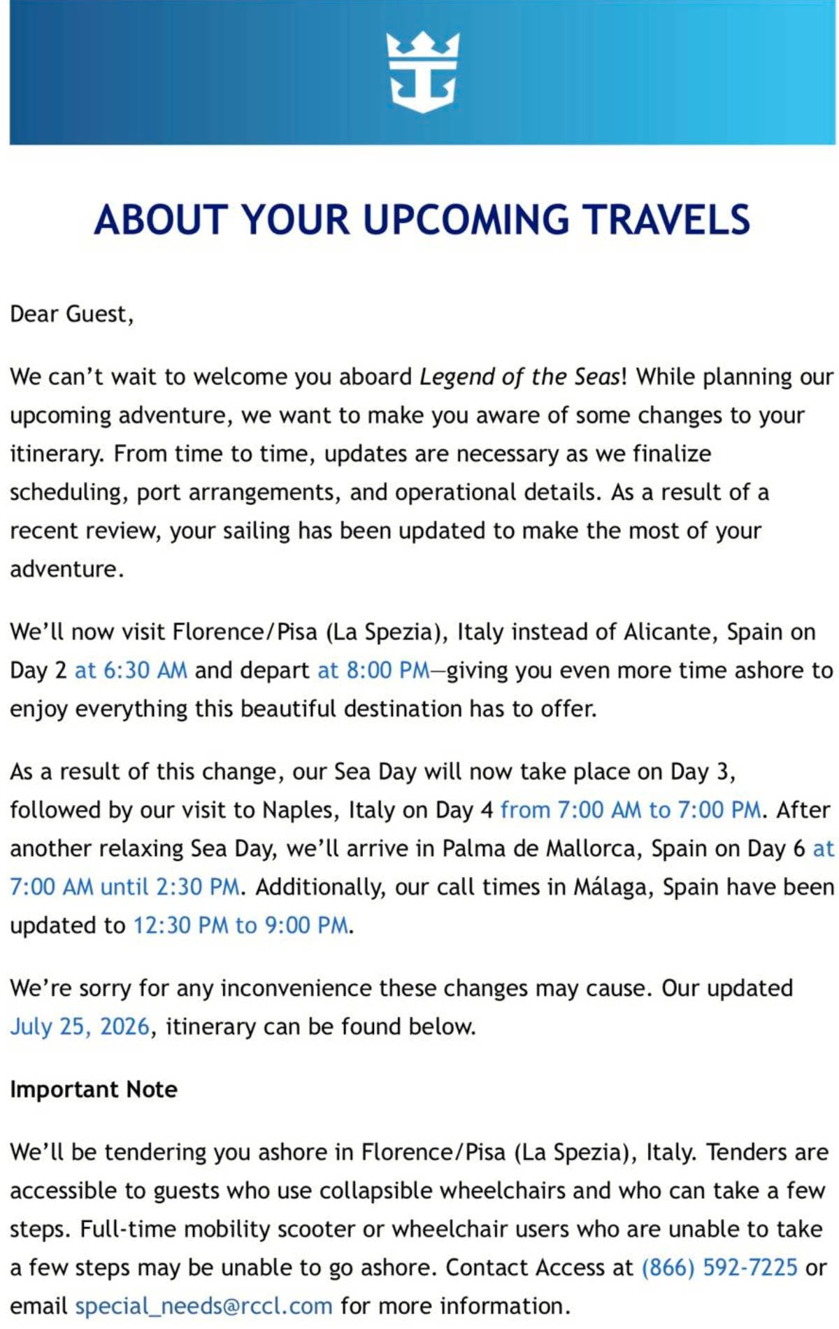 Legend of the Seas Letter