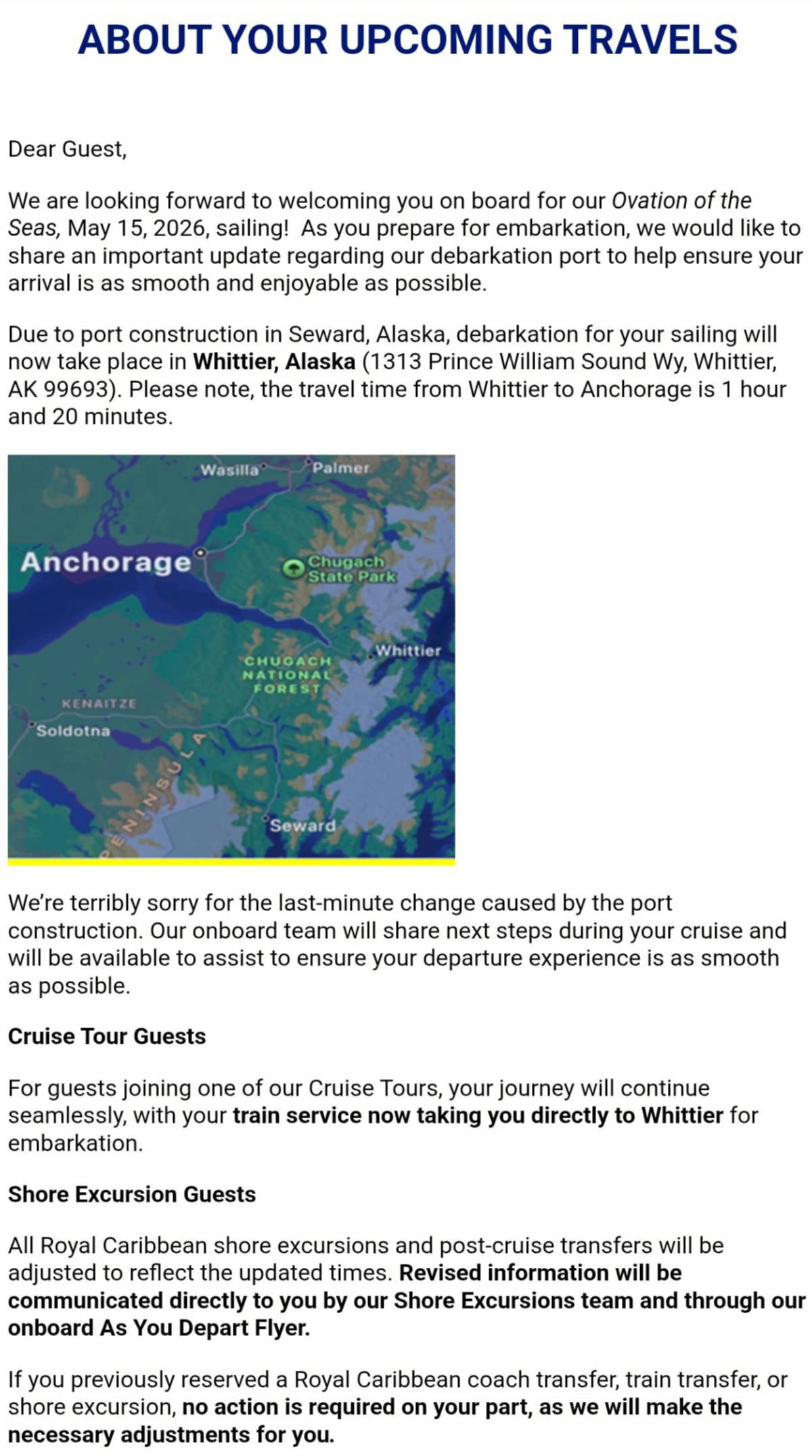Ovation of the Seas Letter