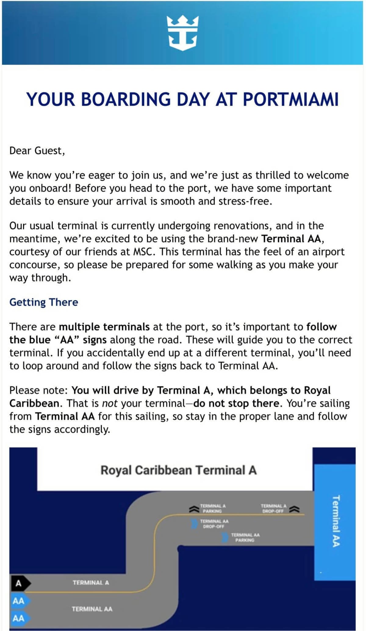 Royal Caribbean Terminal Change Letter