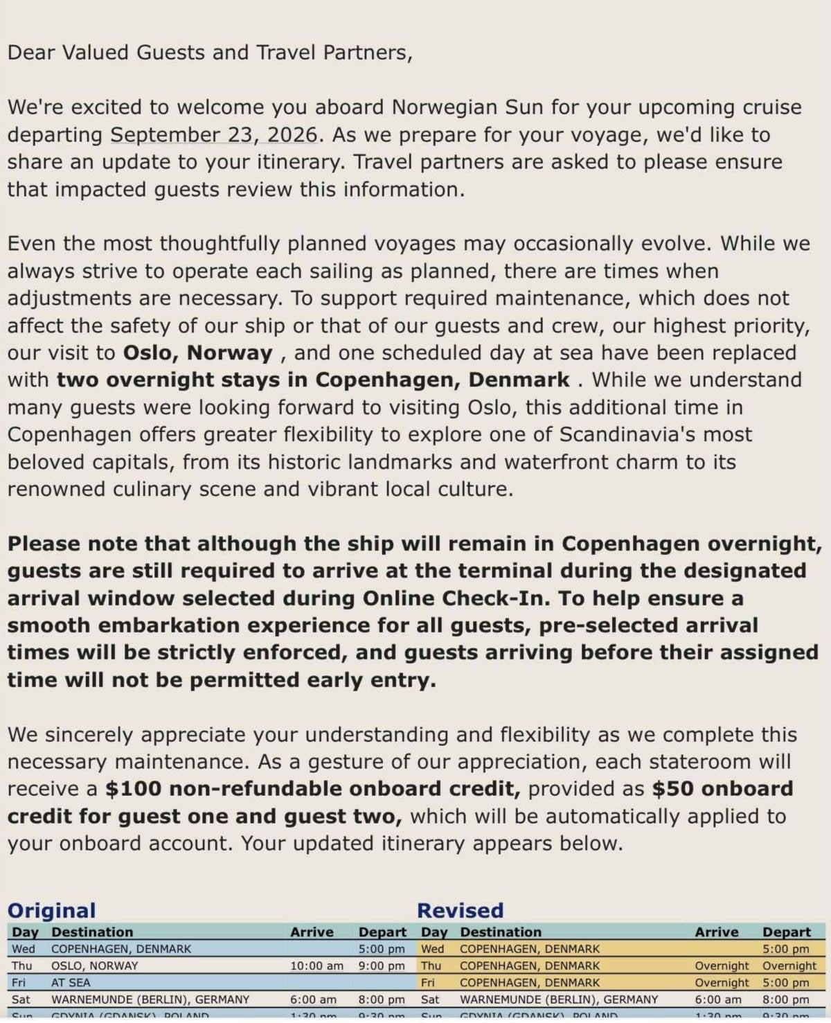 Norwegian Sun Letter