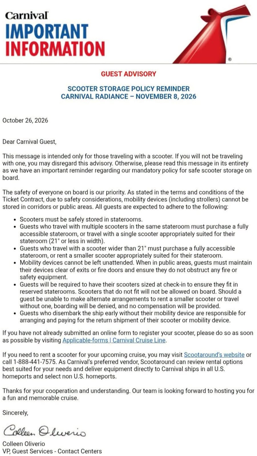 Carnival Scooter Letter